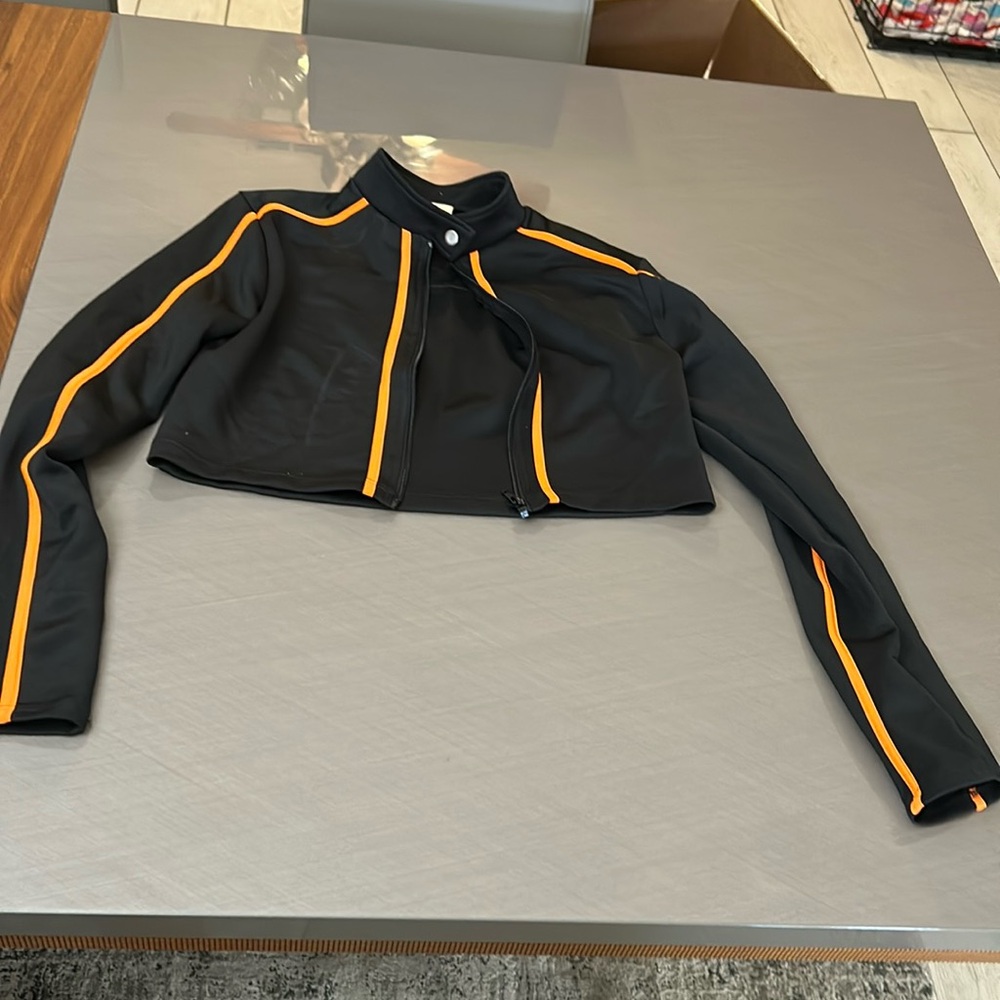 Black and orange crop jacket